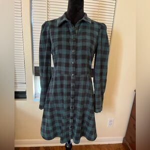 Zara Green and Black Checkered Long Sleeve Dress